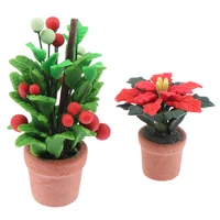 1/12 Dollhouse Green Tree Potted Model Mini Simulation Plant Potted Doll House Home Garden Decoration Accessories 2
