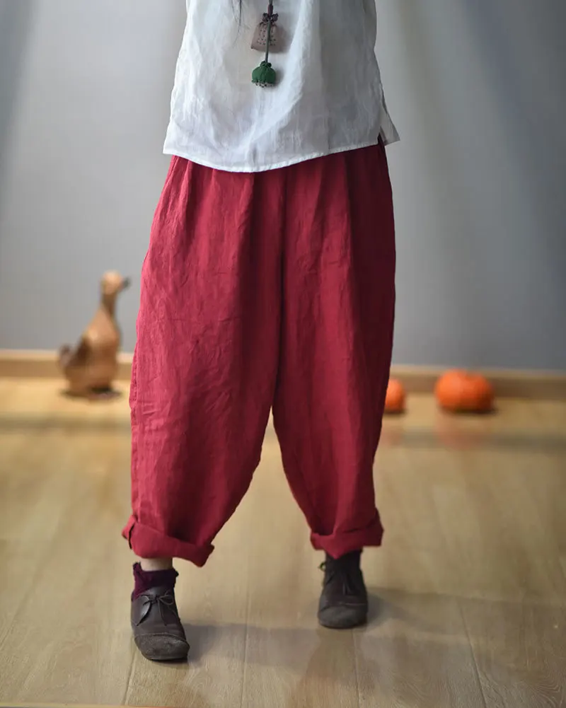 Full Length Retro Elastic Waist Cotton Linen Wide Leg Pants 2022 Spring New Loose Vintage All-match Women Pants RV713 cargo capris