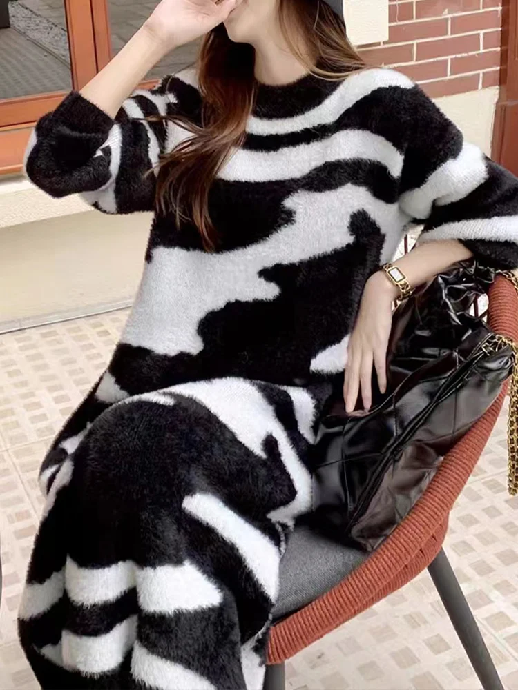 

2023 New Autumn Winter Dress Elegant Knitted Dress for Women Long Sleeve French Style Fashion Dress Vintage Maxi O Neck Casual