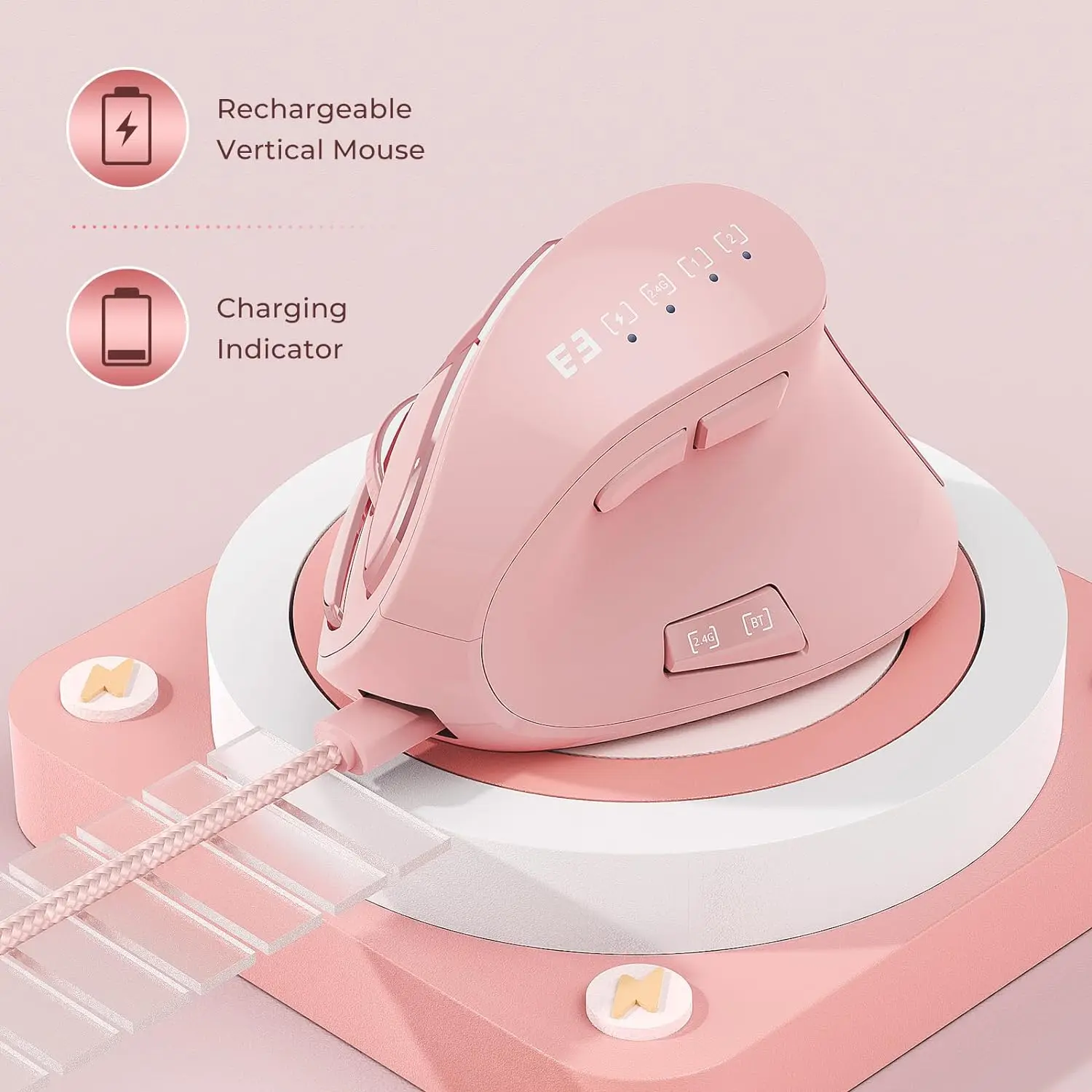 Ergonomic Wireless Vertical Mouse with Silent Design and Rechargeable 9-Button Functionality