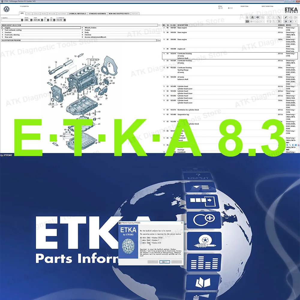 

Электронные запчасти для автомобилей группы ETK A 8,3, Каталог электронных запчастей до 2021 лет для V/W + AU/DI + SE/AT + SKO/DA etka 8,3, несколько языков