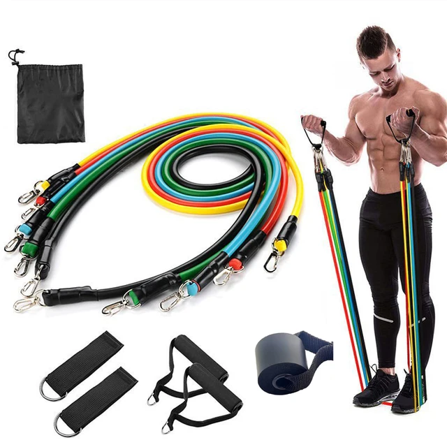 11pcs TPE Resistance Band Set Fitness Band Pull Rope Elastic Training Band With Door Anchor Handles Carry Bag Legs Ankle Straps 2