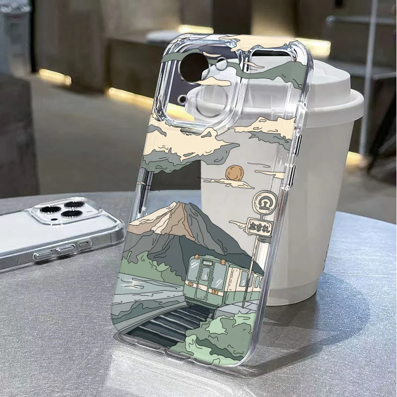 Japanese Mount Fuji Train Transparent Shockproof Phone Case