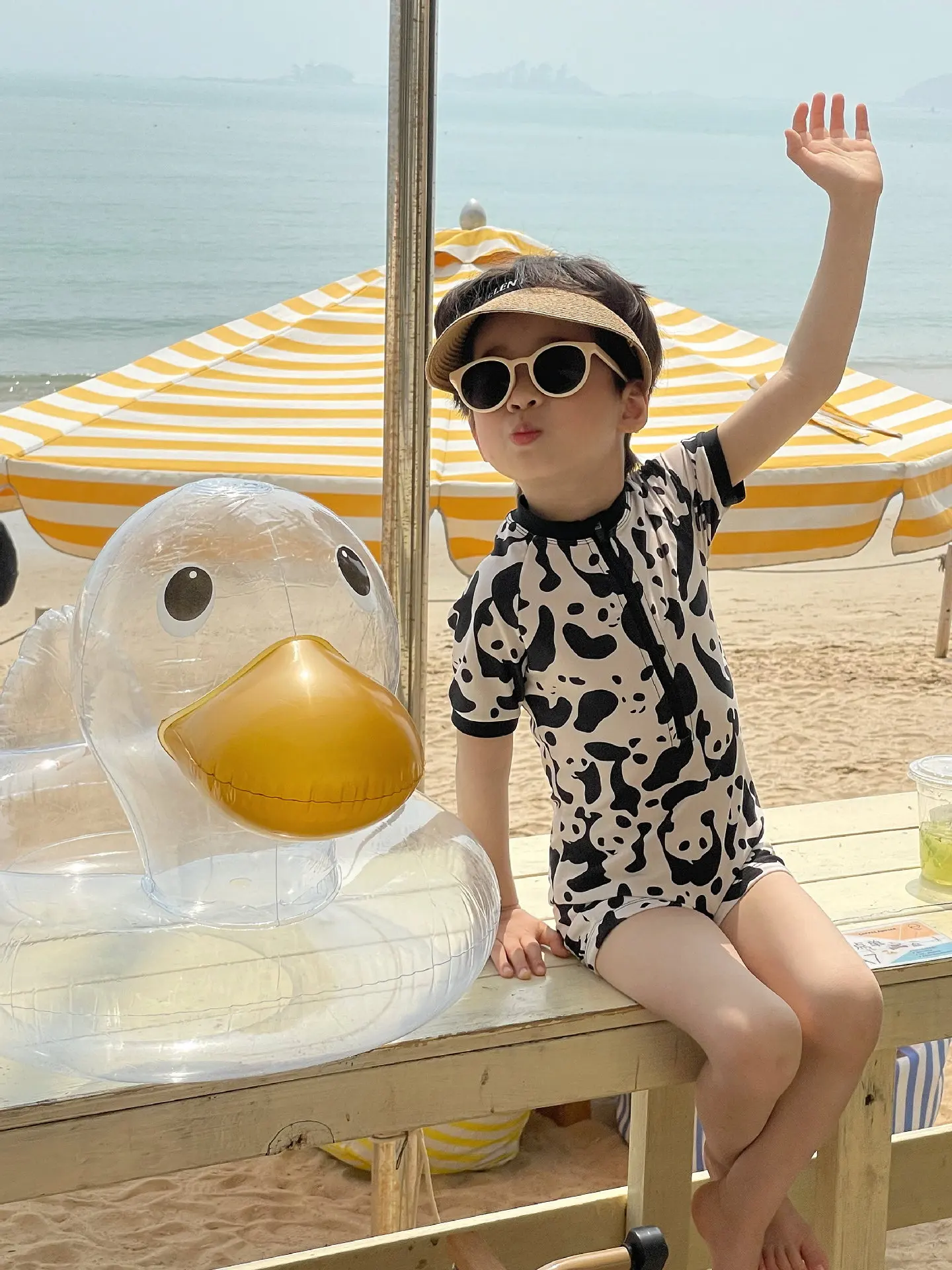 Costume Da Bagno Neonato Anti-UV Maniche Lunghe Con Cappello | Set Piscina E Spiaggia - Foto 7