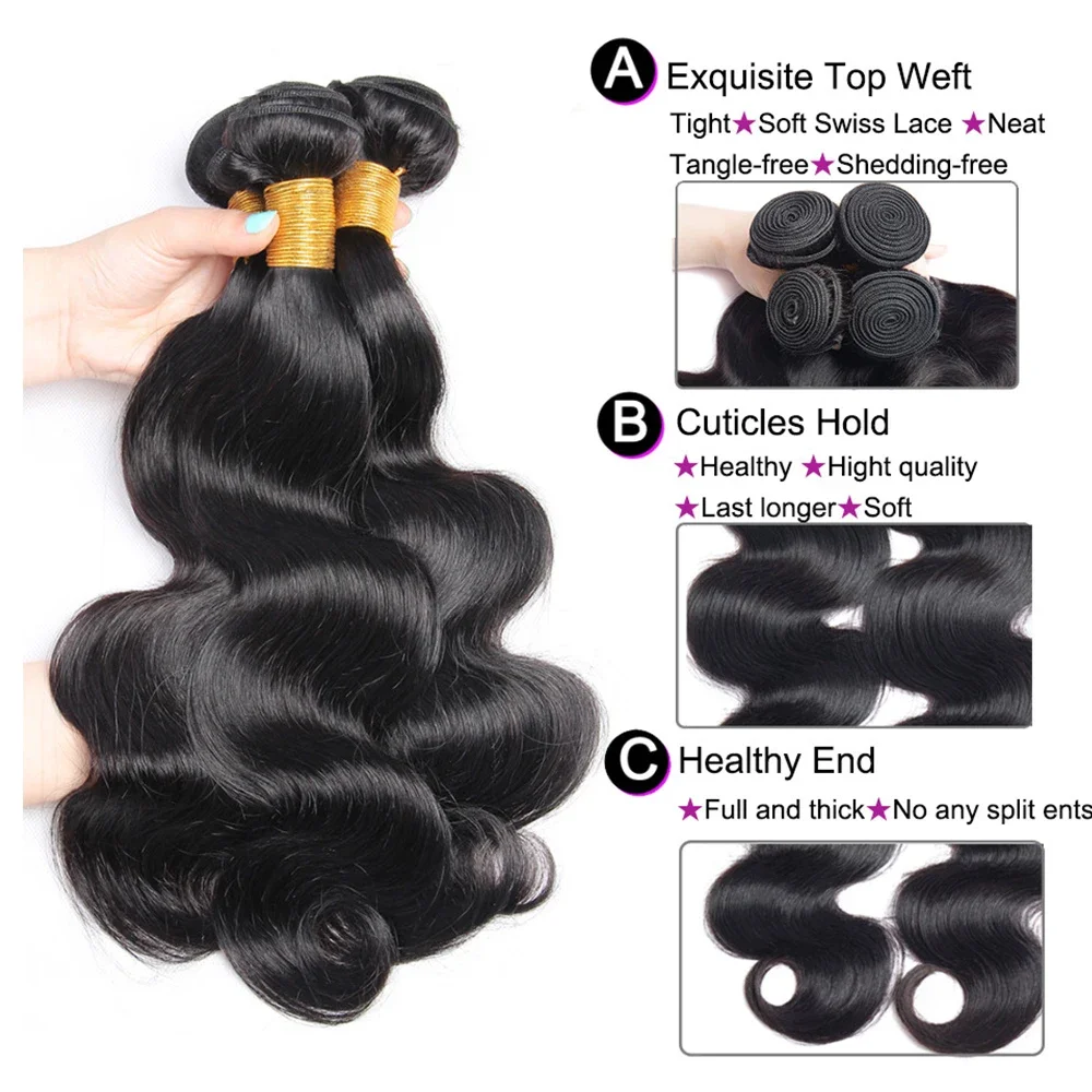 12A 100% Human Hair Bundles Body Wave Bundles Human Hair 50 Inch Body Wave Hair Weave 1pc/100g Natural Raw Human Hair Extensions 3