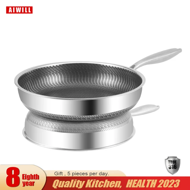 Aiwill kitchen quality stainless steel frying pan nonstick pan cooking fried steak pot electromagnetic
