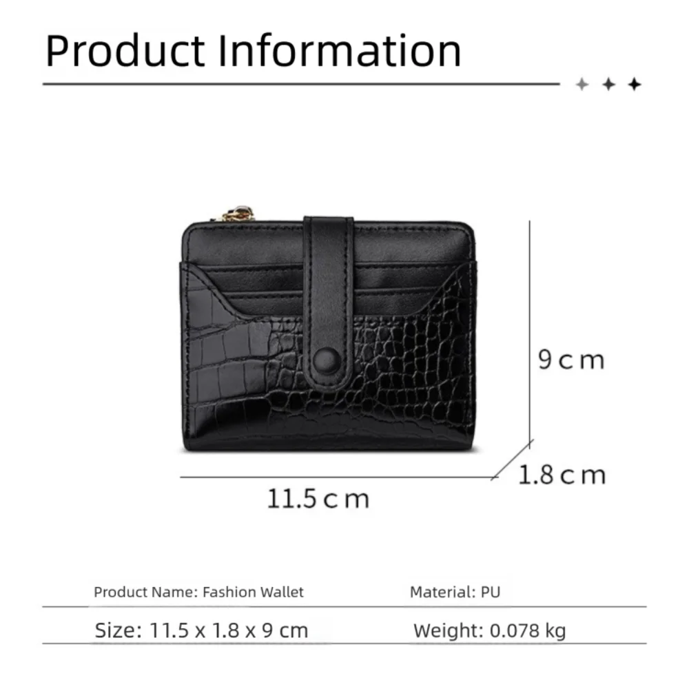 PU Leather Women's Short Wallet Crocodile Print Waterproof Coin Purse Multiple Card Slots Solid Color Leather Wallet for Women