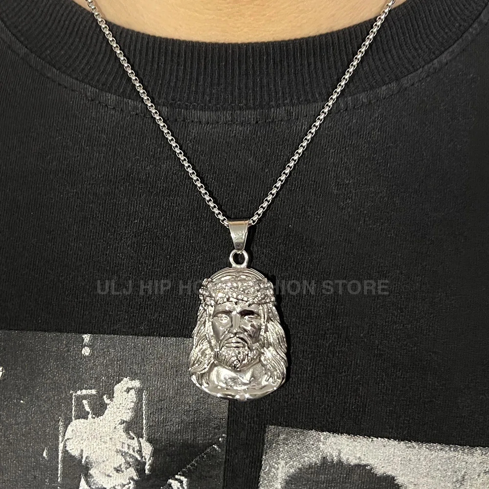 Ciondolo Di Gesù Per Uomo Collana E Ciondolo Crocifisso Gesù Ghiacciato Con Catena In Acciaio Inossidabile Gioielli Color Oro Con Zirconi Cubici Color Oro Per Uomo Moissanite Tennis - Foto 4