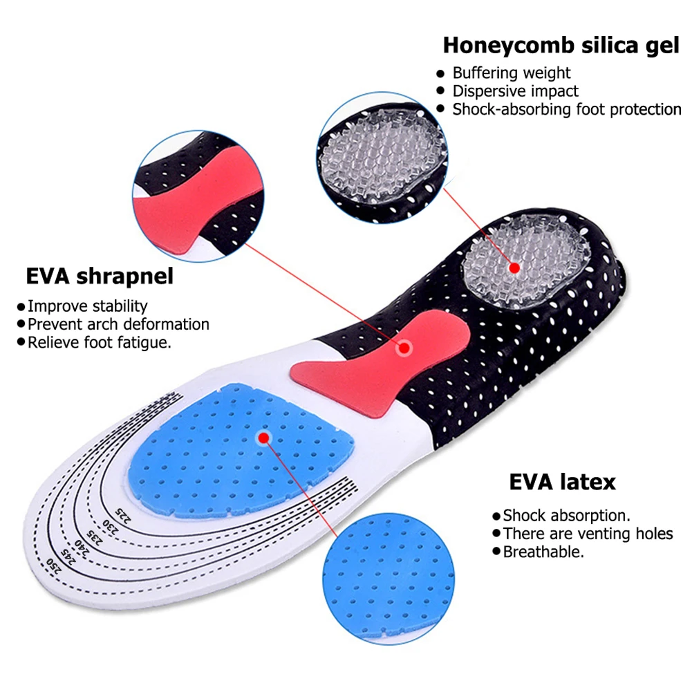 Unisex Sport Insoles Arch Support Shoe Pad Gel Running Support Orthopedic Inserts High Elasticity Breathable Running Cushion