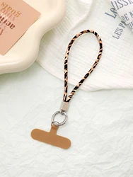 Elegant Leopard Print Reversible Phone Chain with Card Holder - Faux leather (Khaki)