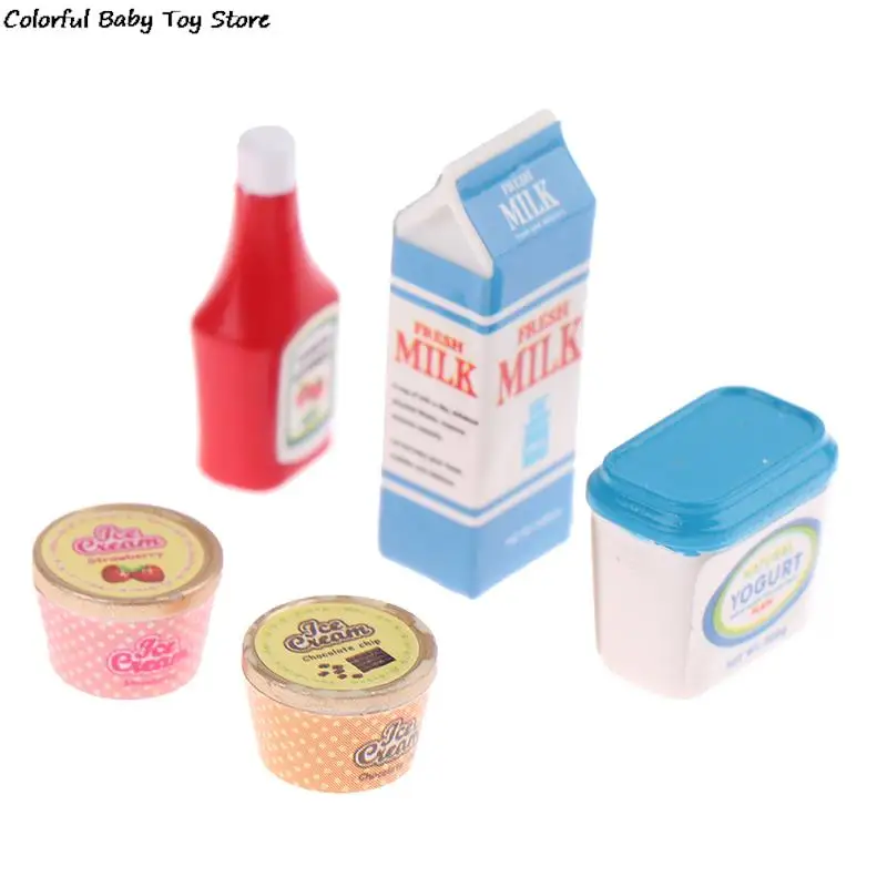 Pretend Kitchen Toys 5Pcs/Set 1:12 Dollhouse Miniature Food Mini Tomato Sauce Iced Yogurt Dolls Kitchen Toy