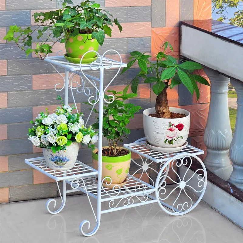OMGD Flower Stand Iron Art Green Multi-storey Living Room Assembly Flower Stand Balcony European Style Indoor