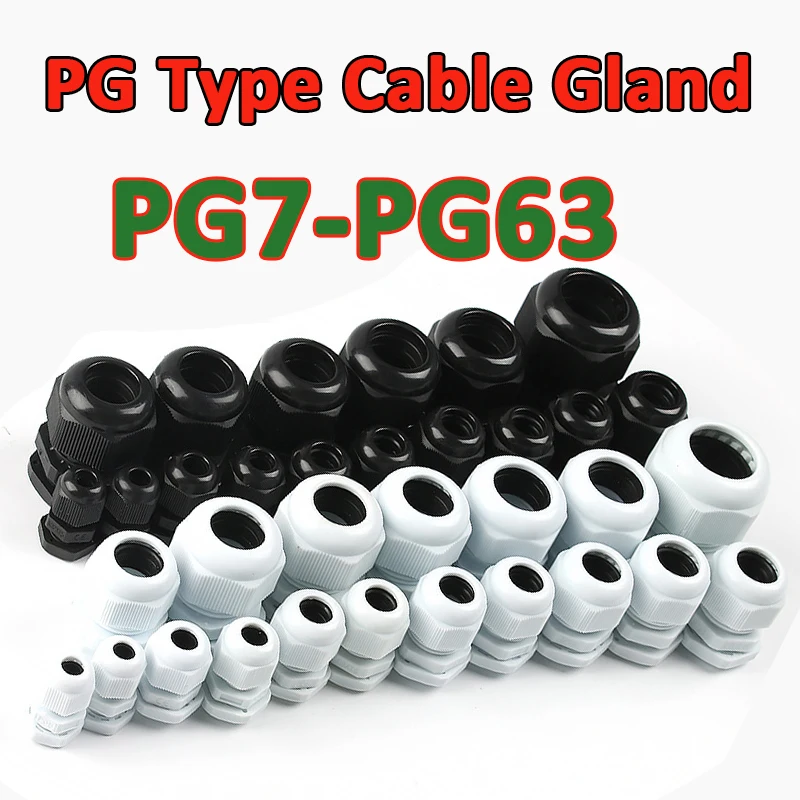 Waterproof IP68 Nylon Cable Gland Connector Joint Cord Grips Locknut PG7 PG11 PG13.5 PG19 PG21 PG32 PG63 for 3mm-50mm Cable