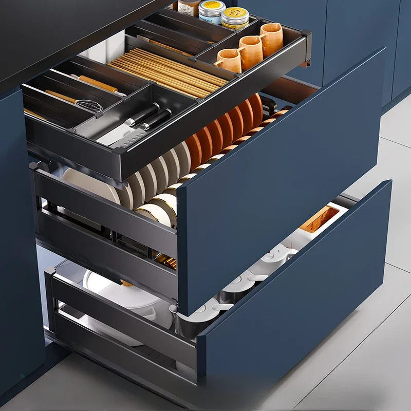 Aluminum Alloy Dishes Basket Kitchen Cabinet Drawer Type Double Layer Three Layer Bowl Basket Bowl Rack Kitchen Cabinet Dish 2