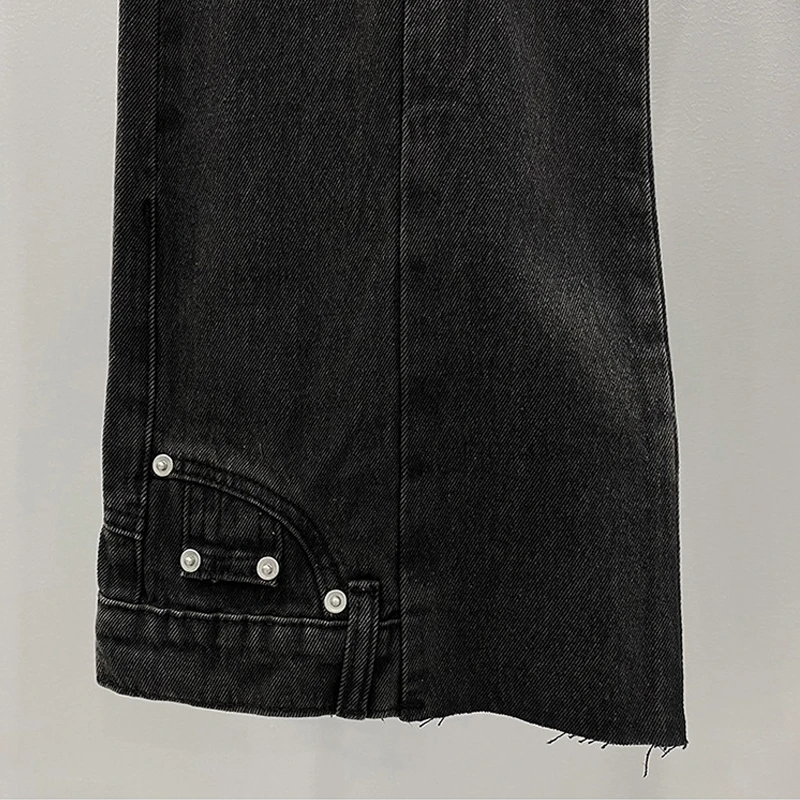 High Street Men's Jeans Black Solid Pants for Men Zipper Fly Denim Full Length Owens Men's Clothing Washing Pants