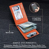 Portefeuille intelligent mince en cuir synthétique pour hommes, porte-carte de crédit, pince à billets, blocage RFID, portefeuille fin à deux volets, sac d'argent 3