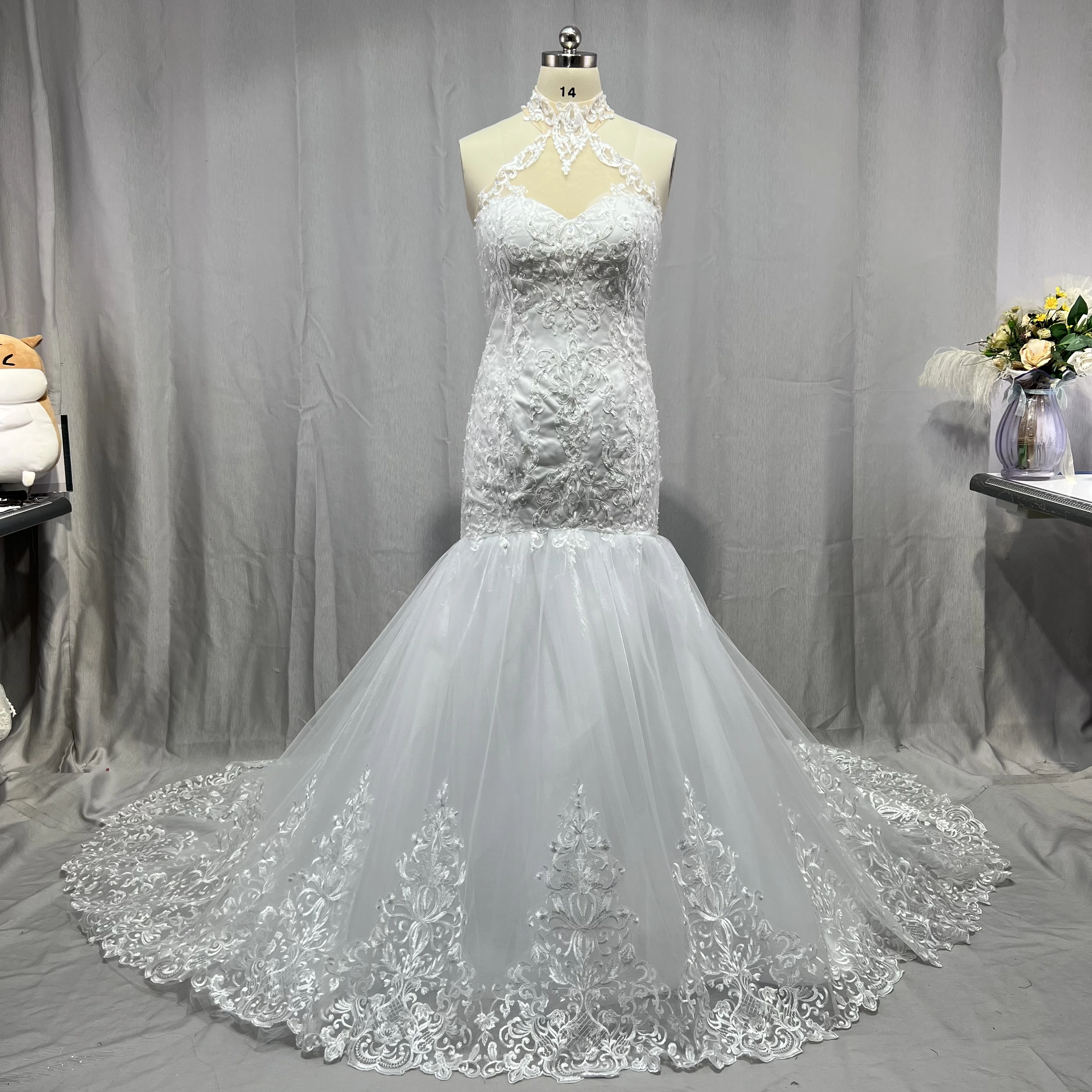 chinese dress ladies Luxury Dubai Saudi Arabic Lace Mermaid Wedding Dress Sexy Illusion Lon –  McManus Family Jewelery main image 1