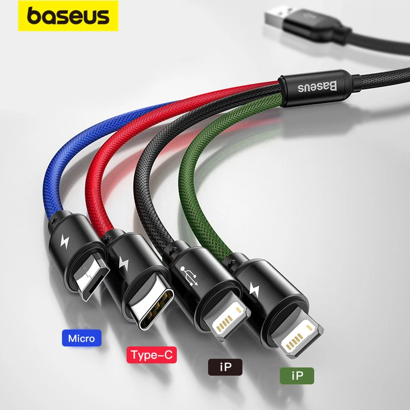 Baseus 3 in 1 USB Cable Type C Cable for Samsung Xiaomi Mi 4 in 1 Cable for iPhone 14 13 12 X 11 Pro Max Charger Micro USB Cable - AliExpress