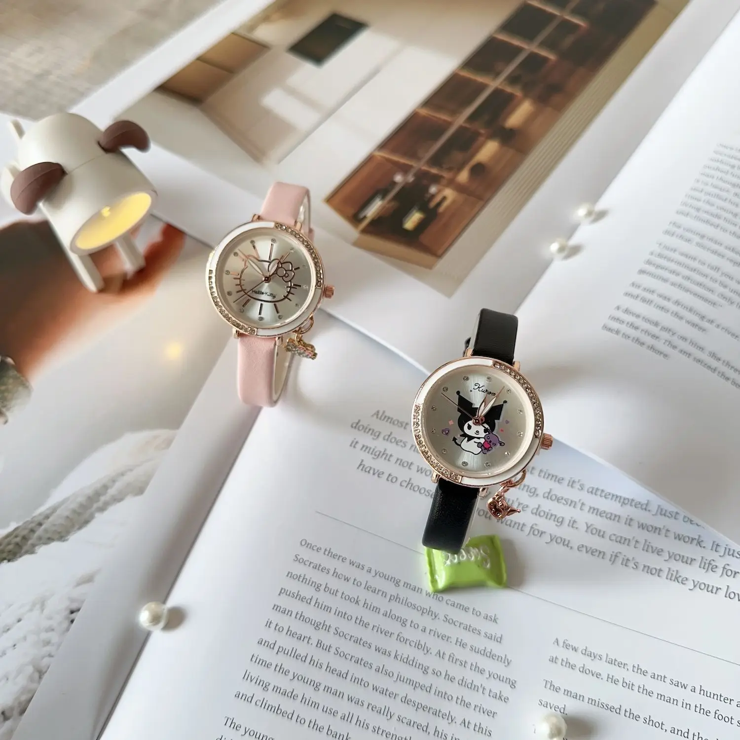 Quartz Watch Kawaii Cartoon Anime Figure Melody HelloKittys Kuromi Cinnamoroll High Quality White Leather Watch Girl Gifts 5