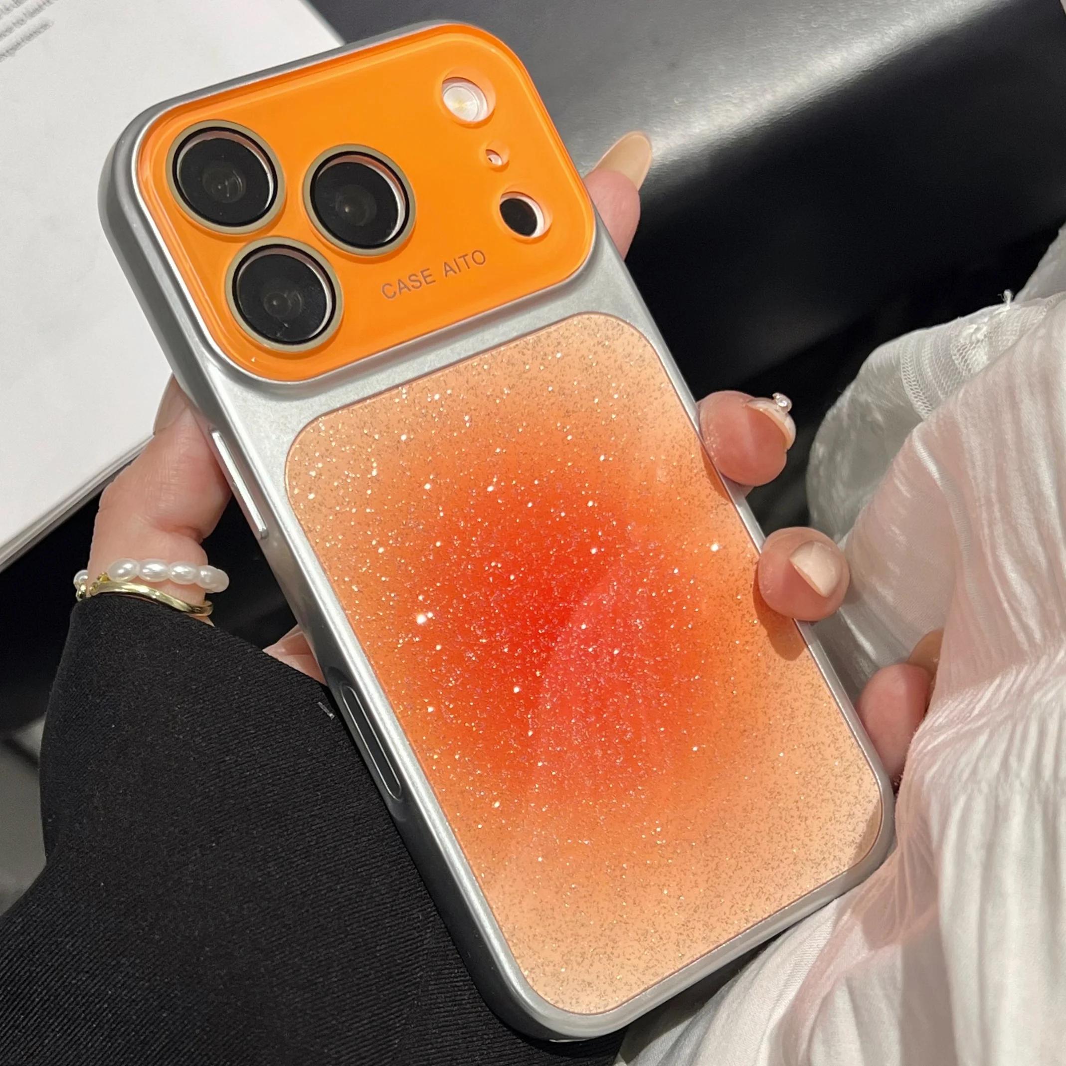 Dyeing Gradient Glitter Phone Case 17 Luxury Shining Cover For Iphone 16 Max 15Pro 14 Pro Plating Shell_voghion.com