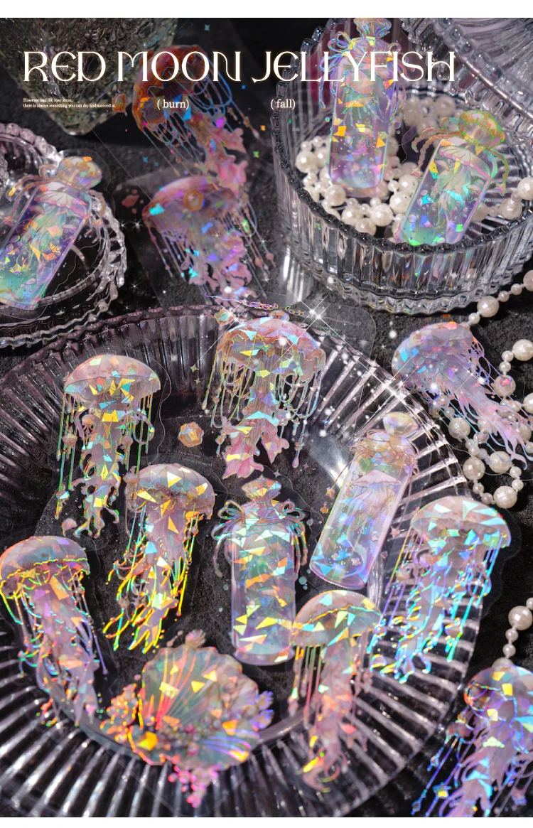 20 pcs Laser sticker package jellyfish series Dreamlike watercolor jellyfish ocean hand tent DIY decorative collage material