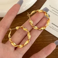 Real 925 Sterling Silver 18K Gold Wave Twisted Round Hoop Earrings for Women Vintage Fine Jewelry Minimalist Accessories 1