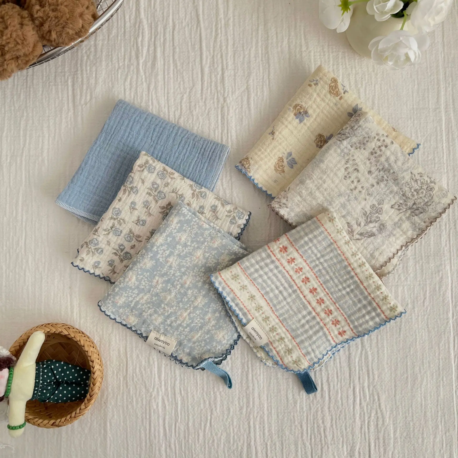 Asciugamano per il viso coreano per pulire il viso Asciugamani per saliva quadrati floreali in morbido cotone Fazzoletto per neonati per bambini Panno per il viso per neonati - immagine 5