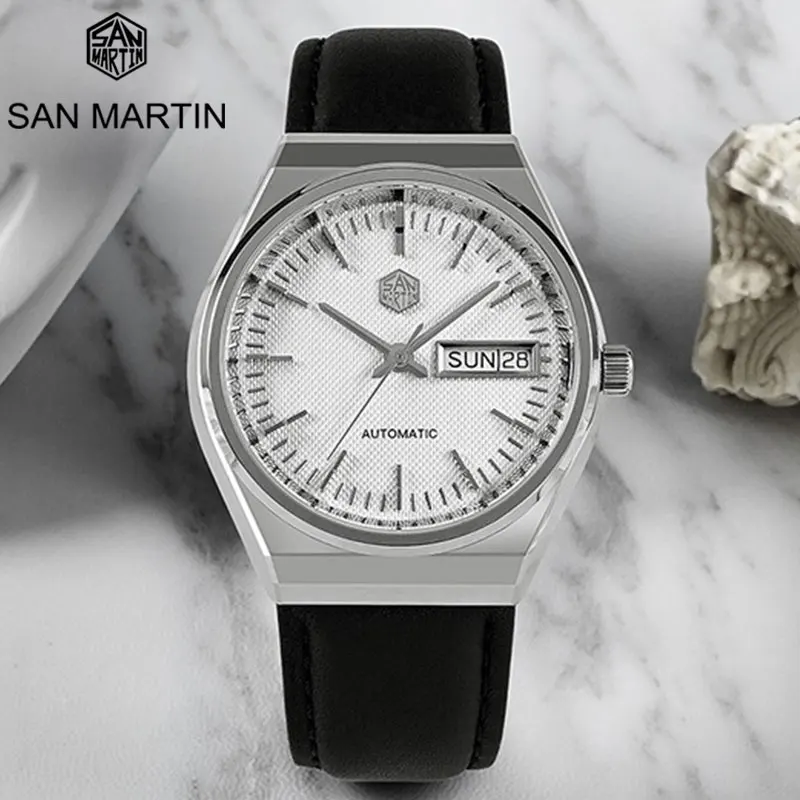 

San Martin New Men Dress Watch 37mm Luxury Fashion Seagull ST2100 Automatic Mechanical Sports Business Sapphire Double Calendar