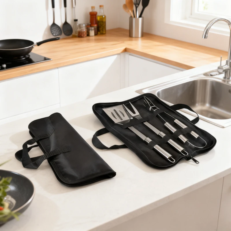 Stainless Steel Camping Barbecue Tool Set Portable Outdoor BBQ Utensils with Carry Bag Kitchen Forks Clips Shovels Grilling Kit 1