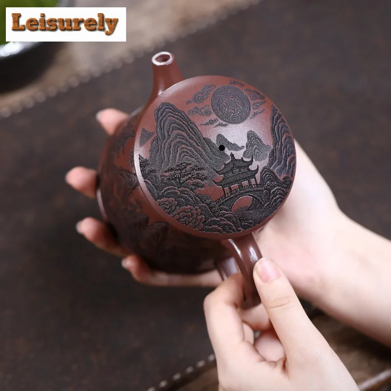 350ml Yixing Purple Clay Teapots Handmade Old Fisherman Pot Raw Ore Purple Jade Gold Sand Kettle Zisha Tea Set Cafes Decoration