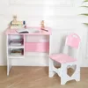 Kids Desk and Chair Set, Children Study Desk with Storage Shelf, Wooden School Study Table, Writing Table for Home School Use 3