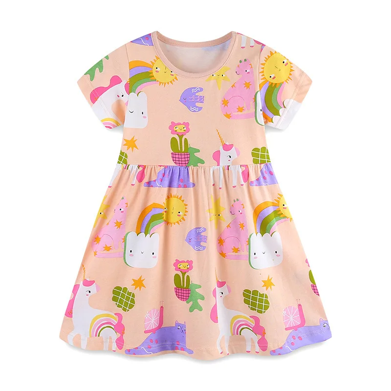 2025 Fashion Summer Children 's Clothing Kids Clothes Girls Cotton Sun Cartoon Animals Flowers Dresses Vestidos