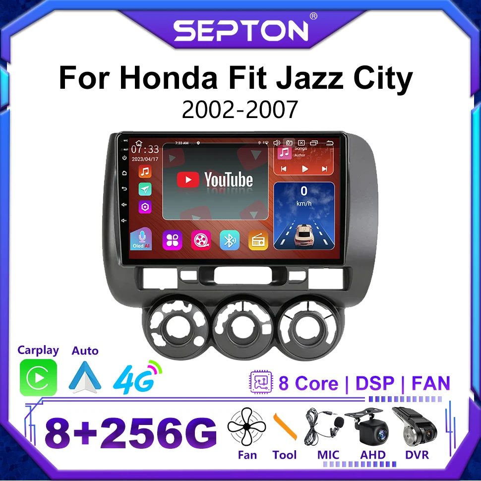 

SEPTON Android 9" Car Radio for Honda Fit Jazz City 2002-2007 Navigation GPS Carplay Multimedia Video Player 2Din 4G Headunit