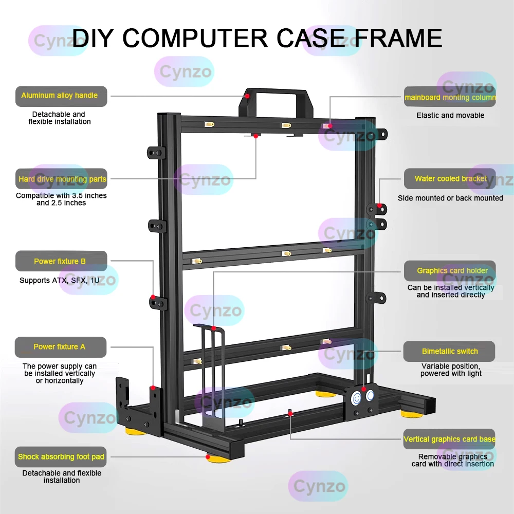 Liga de Alumínio Open Desktop Computer Case Frame Cremalheira Portátil do pc Faça Você Mesmo Personalizado Gamer Gabinete Chassis Itx Matx Atx - Imagem 3