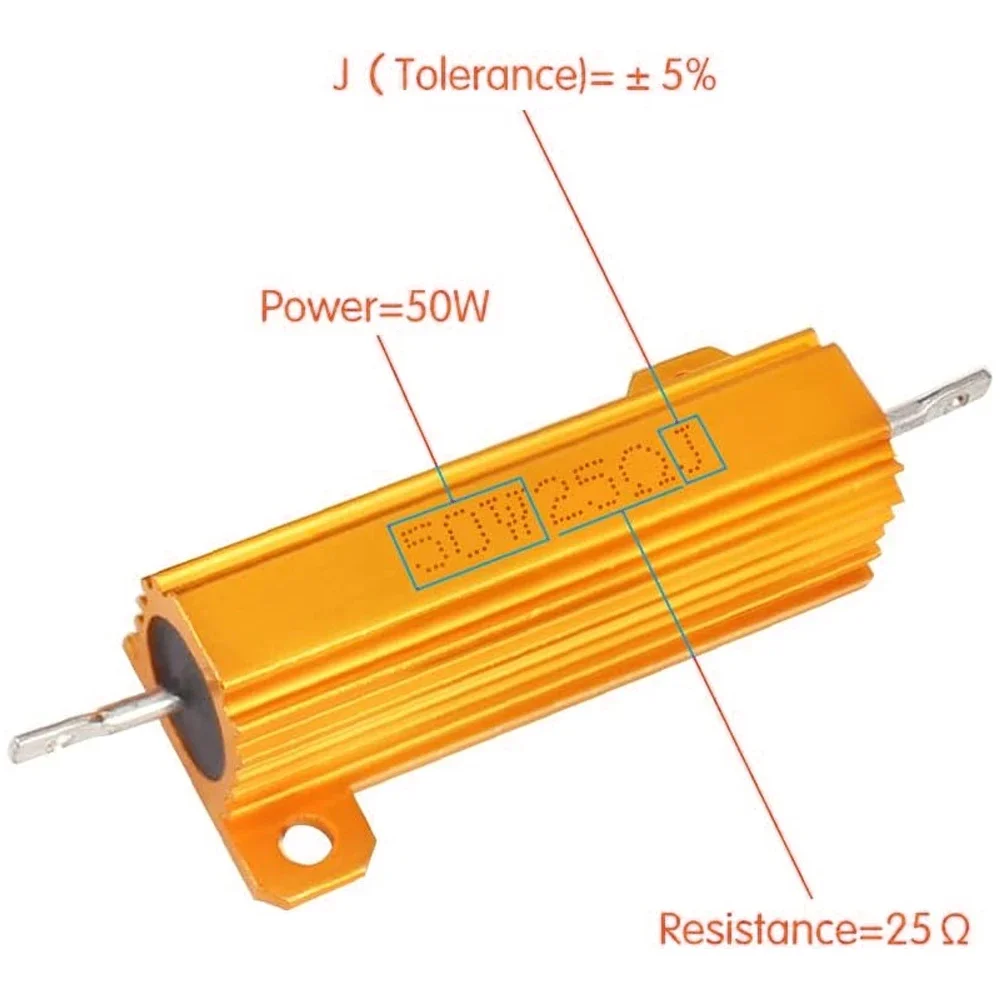 Wirewound Resistor 10W 25W 50W 100W Aluminum Power 0.1-1K ohm 2PCS
