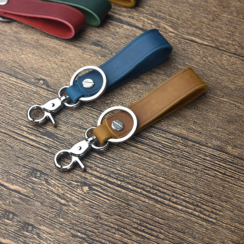 5pcs Genuine Cowhide Car Keychain Fashion Men's Car Keychain Upscale Business Gift Leather Keychain with Ring Key Accessories