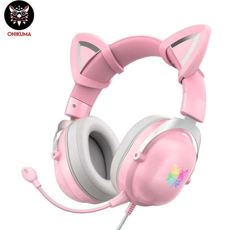 

ONIKUMA X11 Wired Headphones Gaming Earphone Detachable Cute Cat Ear Gamer Earphone With HD Mic For Switch PC PS4 Gamer