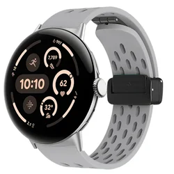 Breathable Silicone Magnetic Bracelet Wristband Replacement Strap - Pixel Watch 3 2 41mm (Silver grey)