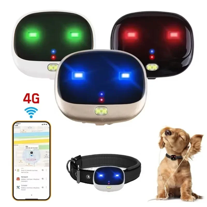 New 4G GPS Pet Tracker with Led Light, Mini 4G LTE 2G GSM Dog Gps Location Free APP Waterproof Two-way Voice Dog Supplies