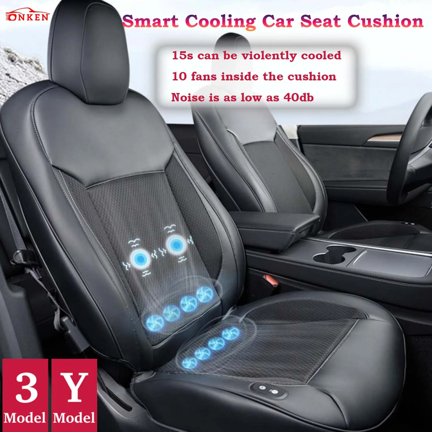 12V Cooling Car Seat Cover-12 Fans 3 Adjustable Temperature Seat  Cooler-Faux Leather(Black)