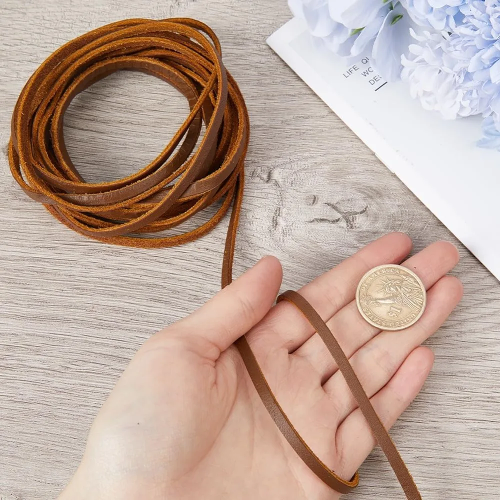 플랫 소가죽 가죽끈 쥬얼리 DIY 제작 재료 시에나 4x2mm