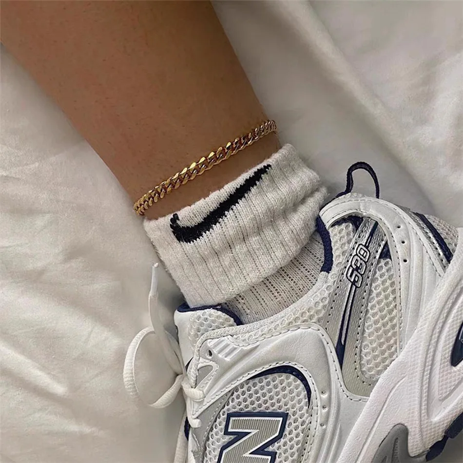 Ankle Chains 4MM Stainless Steel Cuban Chain Anklets for Men Women 14K Gold Color Curb Foot