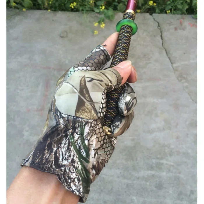 Camo Fishing Gloves Camouflage Anti-Slip Elastic Thin Mitten 3 Fingers Cut Camping Cycling Hunting Half-Finger Gloves