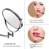 Telescopic Folding Makeup Mirror Wall Hanging Free Punching Bathroom Accessories Black Metal Magnifying Beauty Round 3