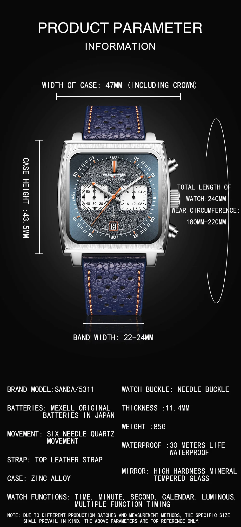 SANDA Luxury Brand Men's Watches Waterproof Fashion Quartz Wristwatch For Male Clock Luminous Hands Relogio Masculino 5311