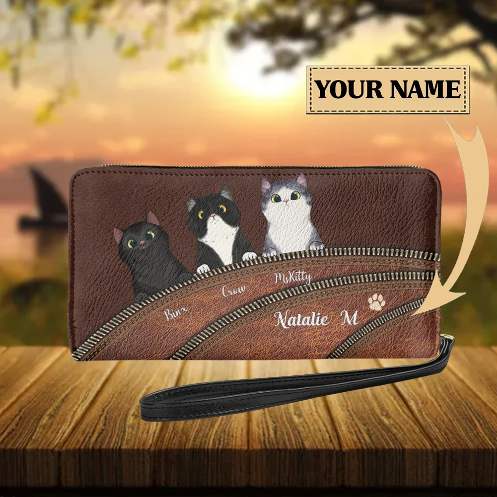 

Designer Fashion PU Leather Purses with Zipper Cute Cat Print Long Women Clutch Wallet Portable Female Card Holder Coin Bags