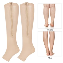 1Pair Anti-slip Zipper MidCalf Length Sock Compression Vein Elastic Stockings Slim Leggings Stretch Socks Open Toe Various Sizes