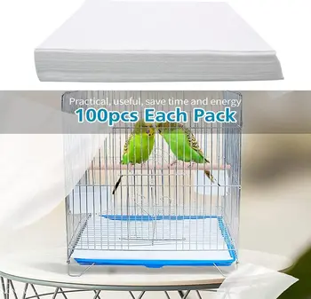 100 Pieces Bird Cage Liner Paper, Disposable Bird Cage Paper Liners Precut Absorbent Fecal Tray Cages Cushion Pad Mat