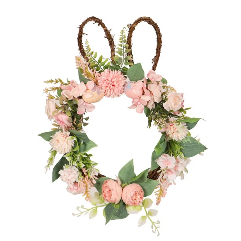

Easter Egg Simulation Rattan Wreath Easter Rabbit Happy Easter Day Decor For Home 2023 Spring Flower Party Door Hanging Bunny
