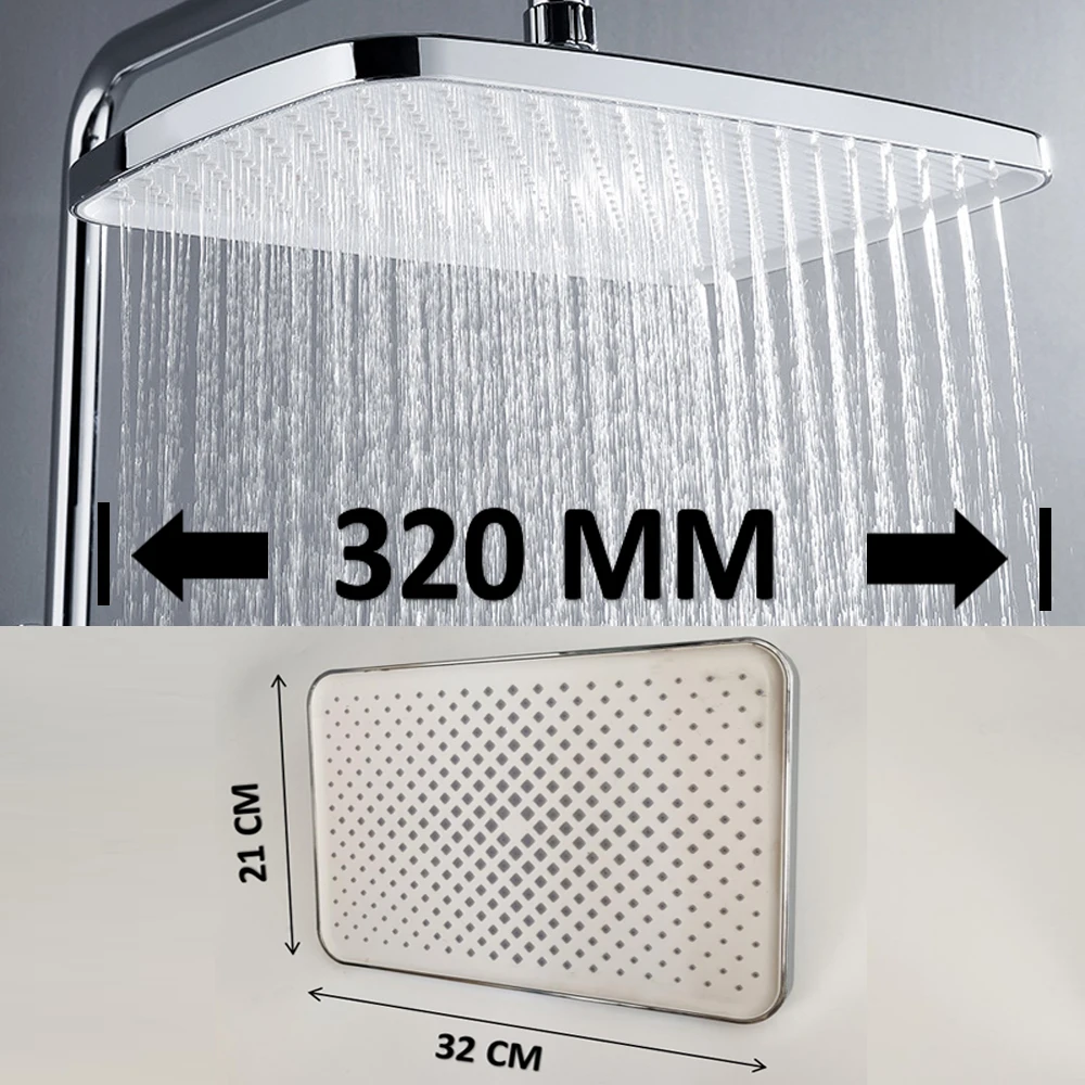 

12 Inches Big Panel Large Flow Ceiling Mounted Supercharge Shower Head Set 4 Modes High Pressure Abs Rainfall Bathroom Shower